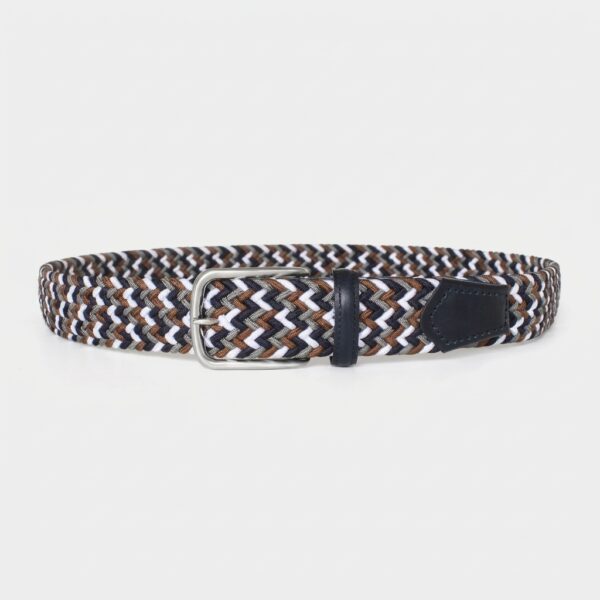 Italian Elasticated Woven Belt - Brown/Navy/White
