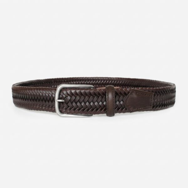 Italian Leather Woven Belt - Brown
