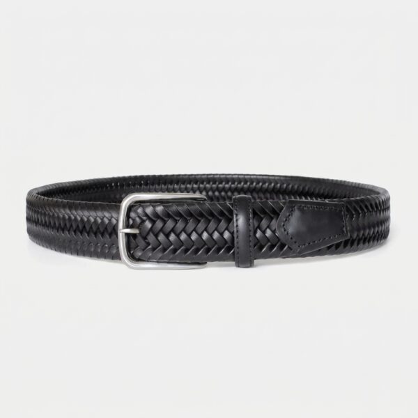 Italian Leather Woven Belt - Black