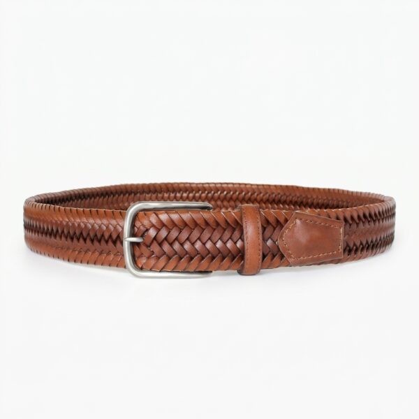 Italian Leather Woven Belt - Tan