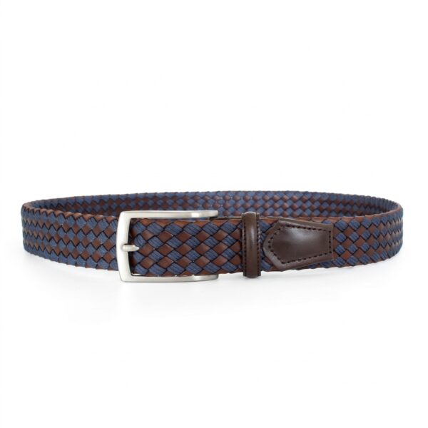 Italian Leather Woven Belt - Brown/Blue